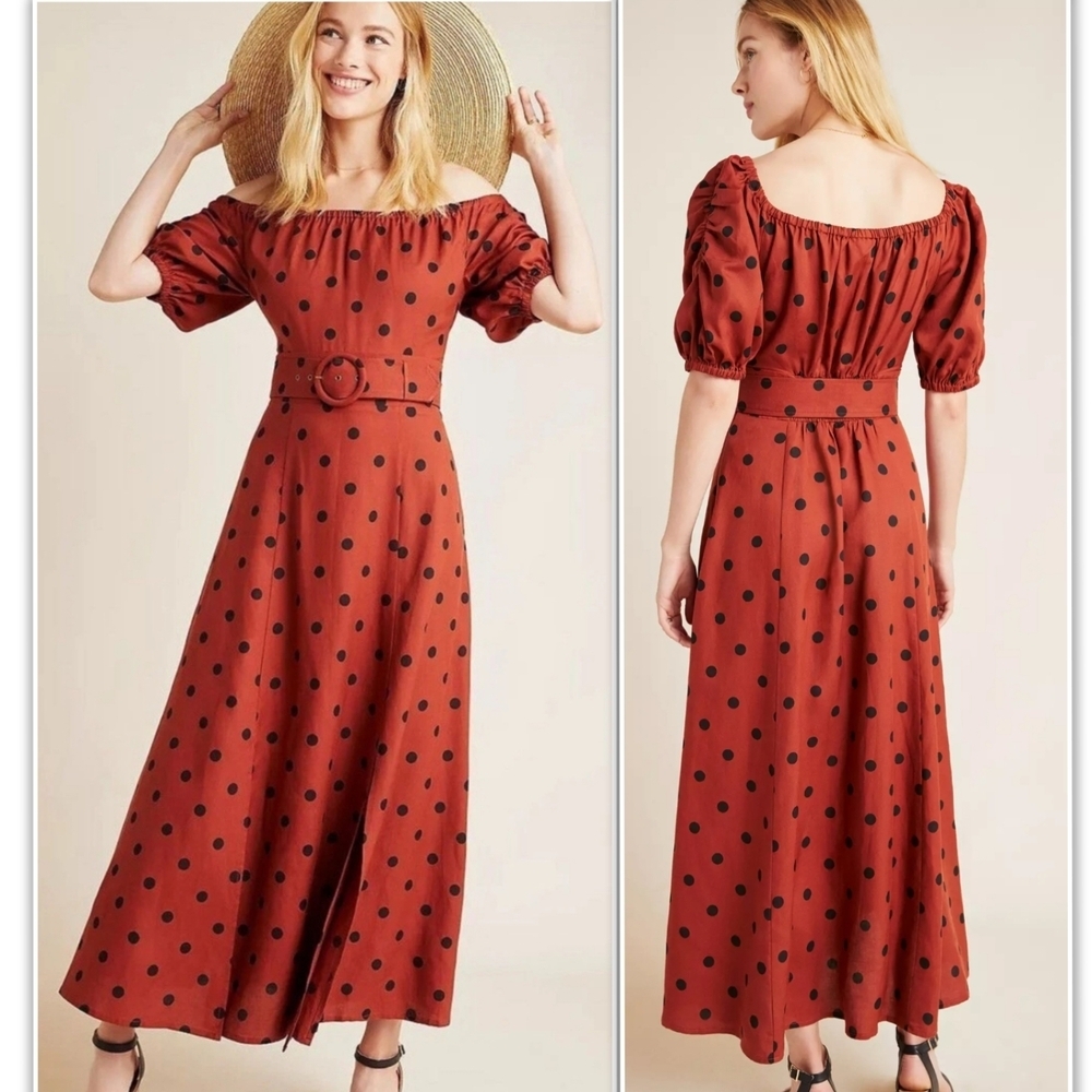 Maeve Lucienne Off-The-Shoulder Maxi Dress Polka Dot Size 6